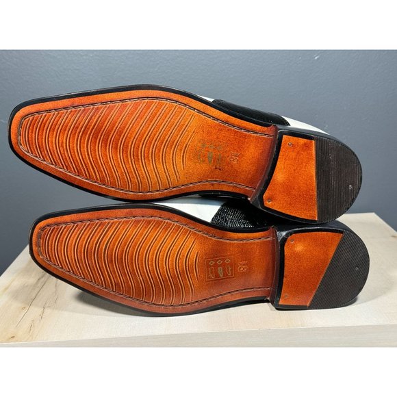 MEN'S WINTER WHITE + BLACK RETRO FASHION CROCO LOOK DRESS SHOES SIZE 8.5 - Picture 9 of 10